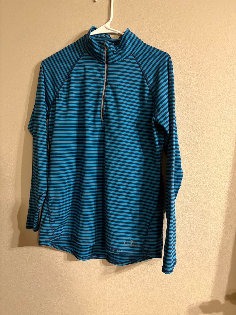LL Bean Blue Stripe 1/4 Zip Mock Performance Active Top Long Sleeve small